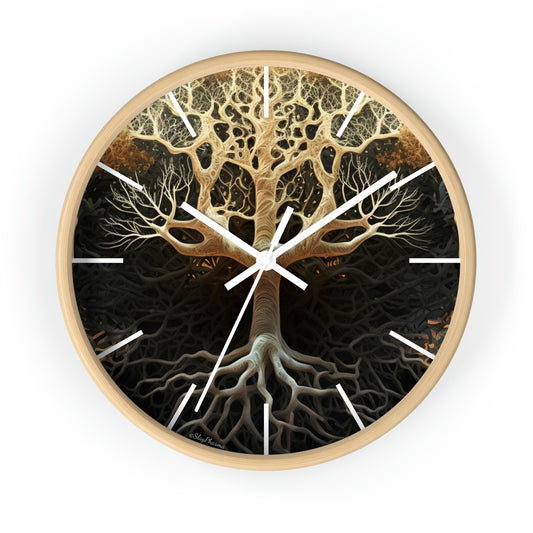 Mycelium Tree Roots Wall Clock w/ lines