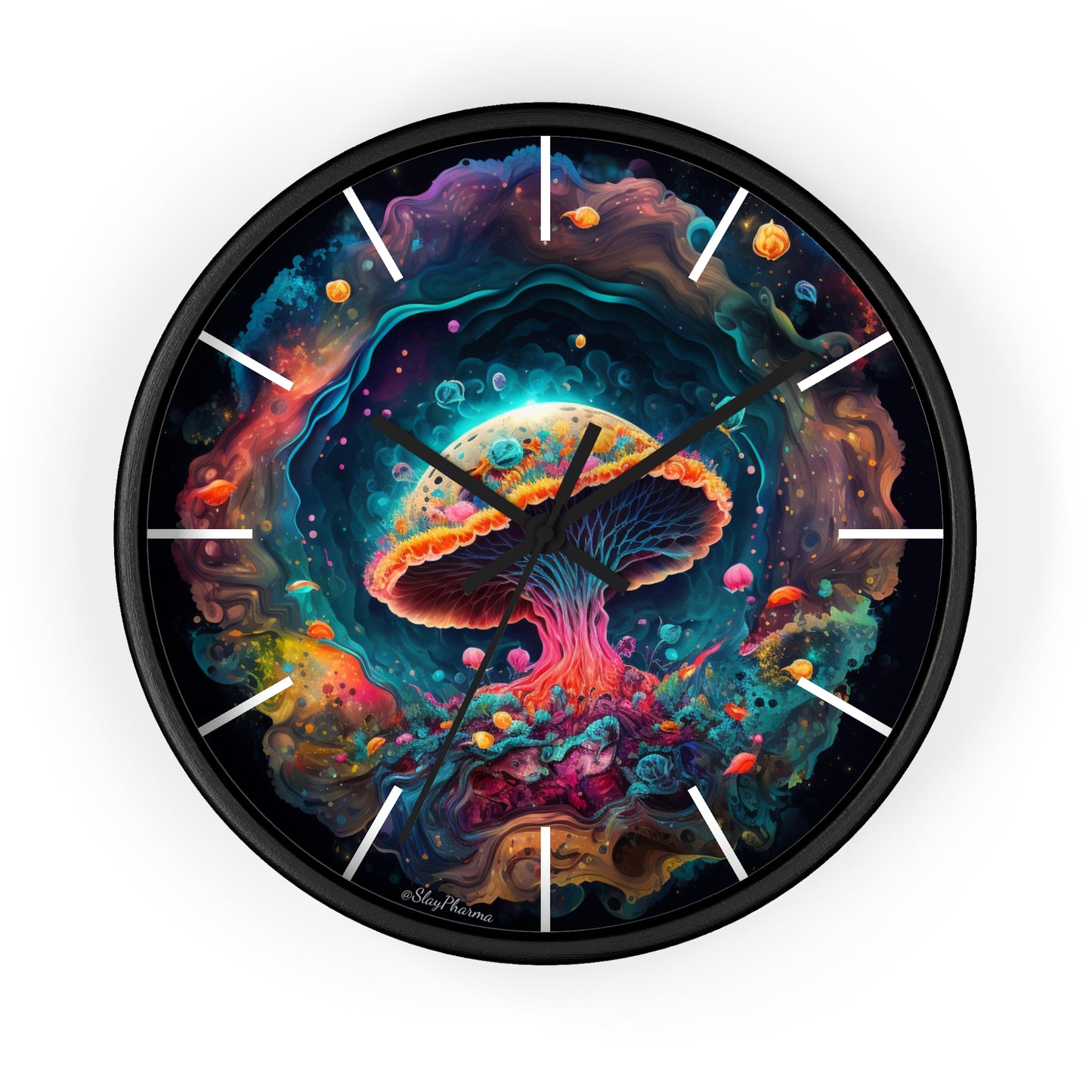 Glowing Mushroom Universe Wall Clock w/ lines