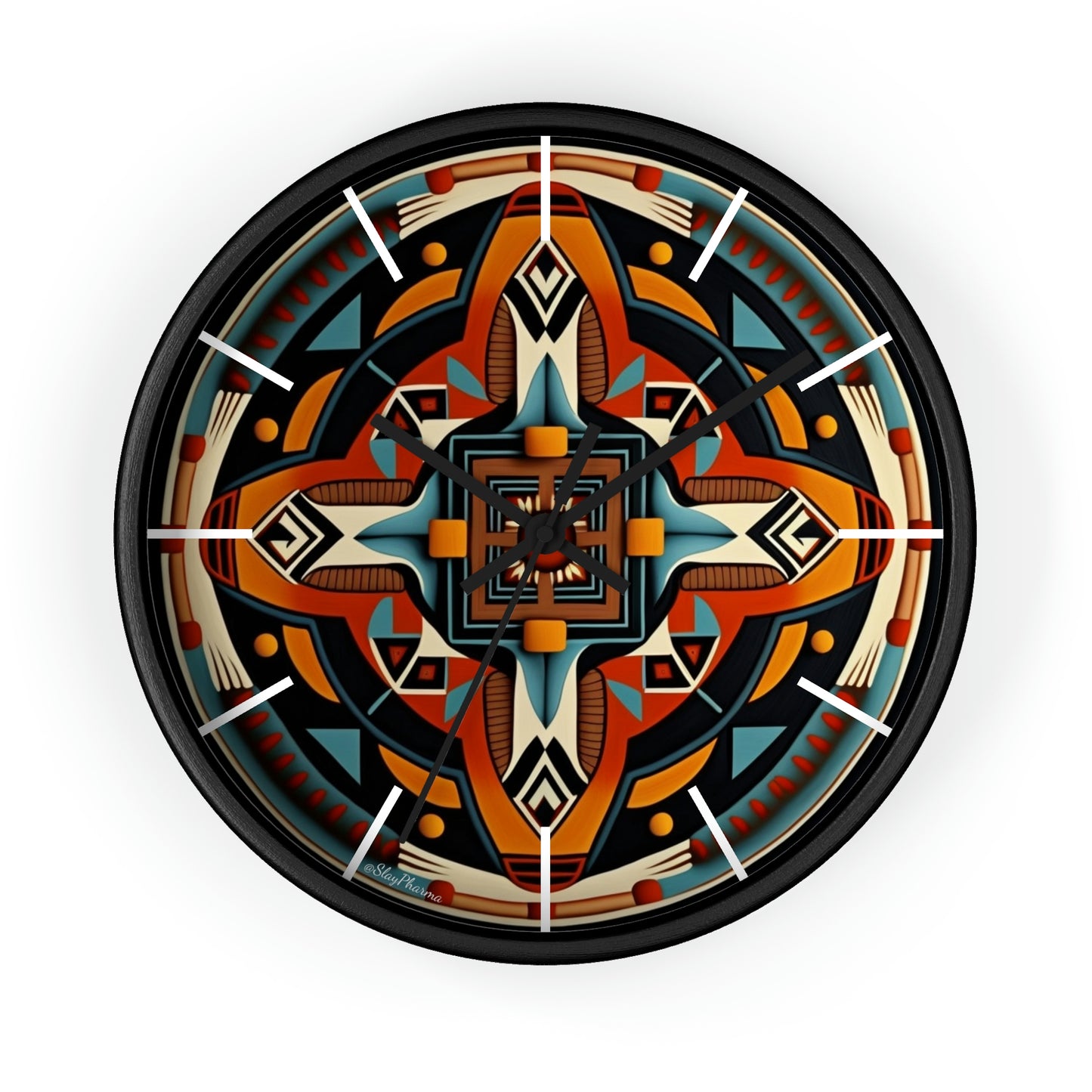 Native American pattern Wall Clock #5 w/ lines