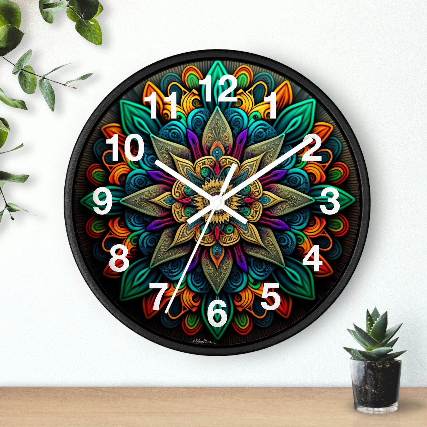 Mandala pattern Wall Clock #2 w/ numbers