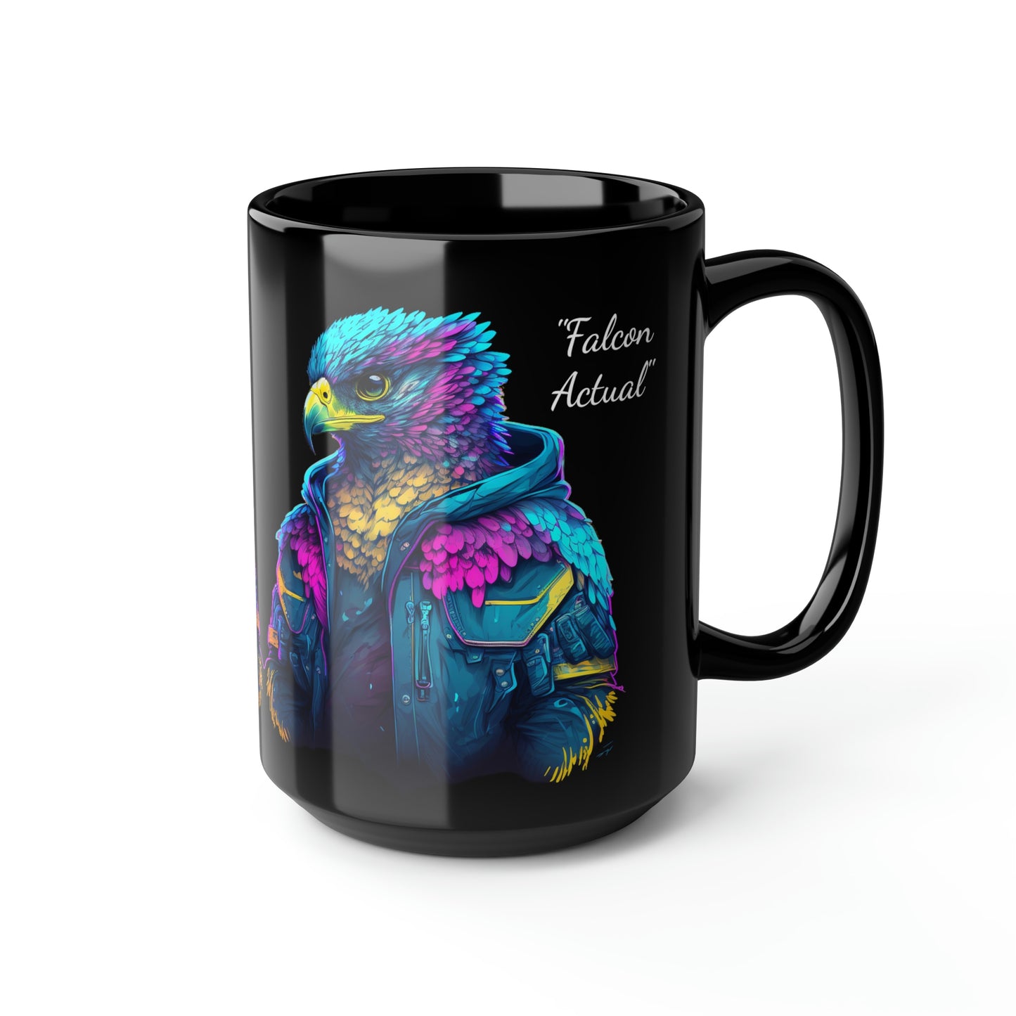 "Falcon Actual" Blue Falcon Black Mug, 15oz