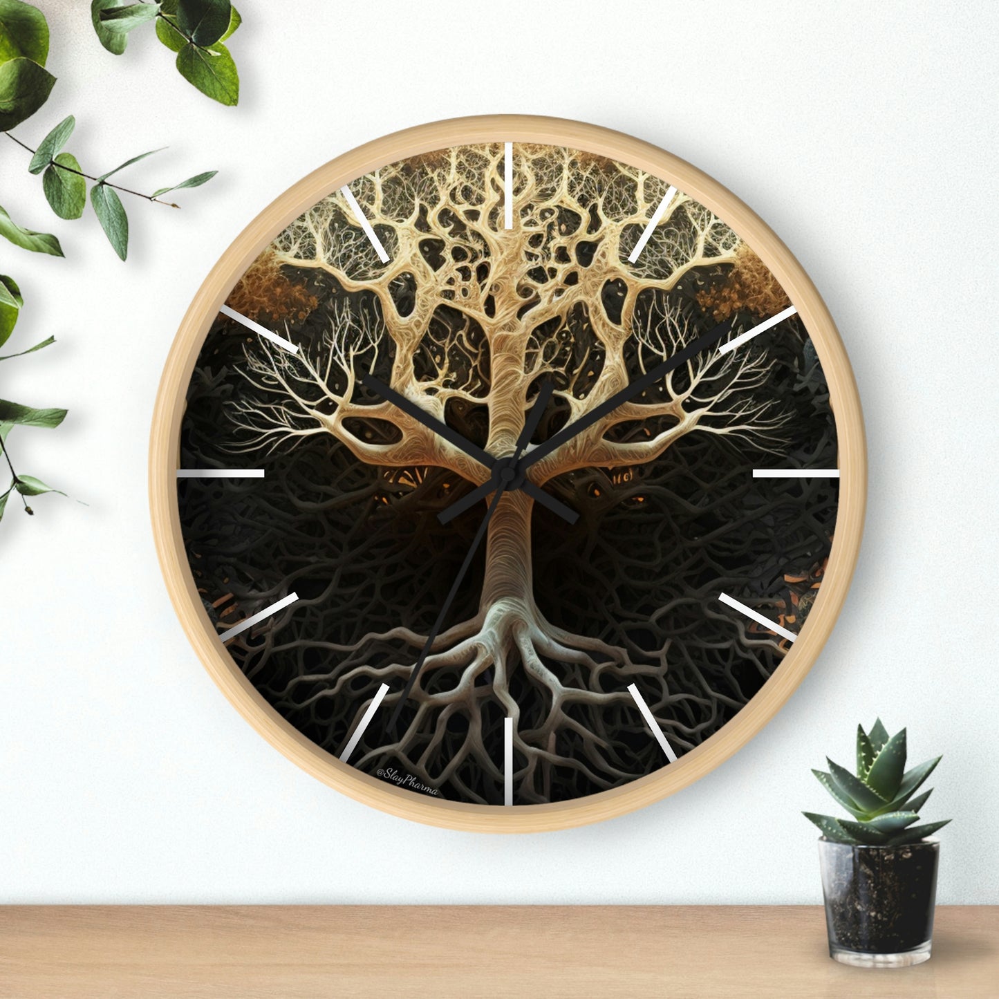 Mycelium Tree Roots Wall Clock w/ lines