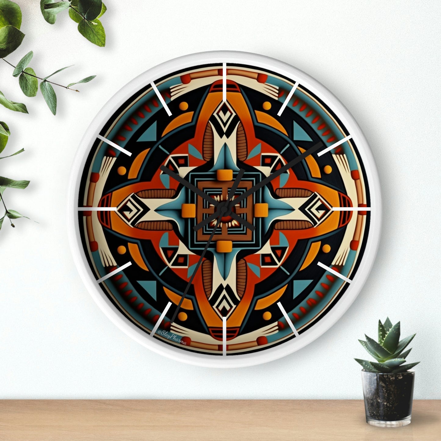 Native American pattern Wall Clock #5 w/ lines