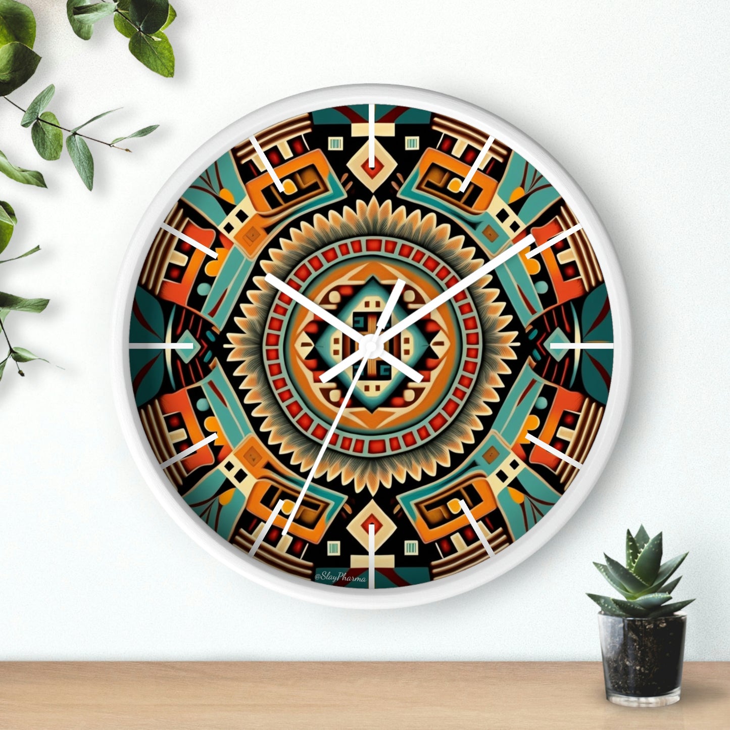 Native American pattern Wall Clock #4 w/ lines