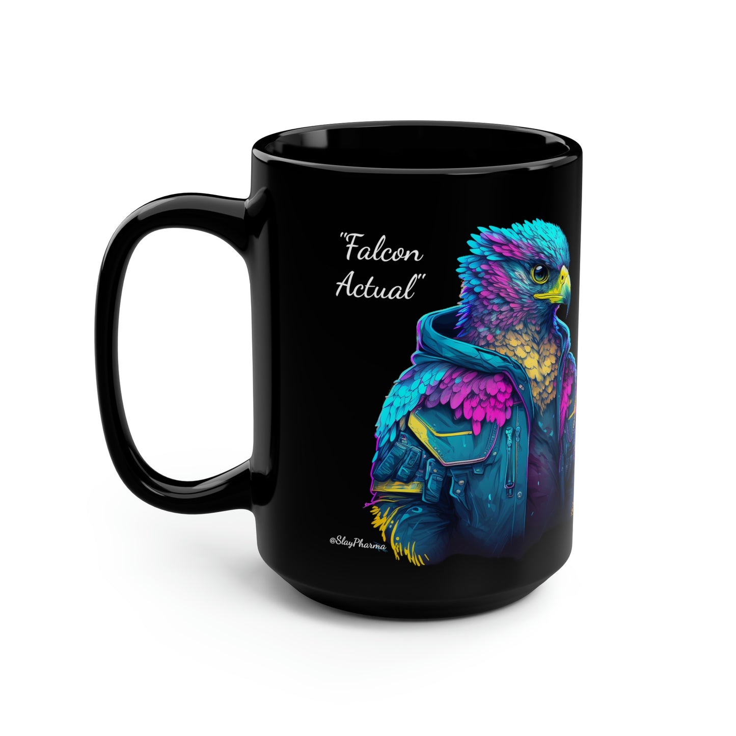 "Falcon Actual" Blue Falcon Black Mug, 15oz