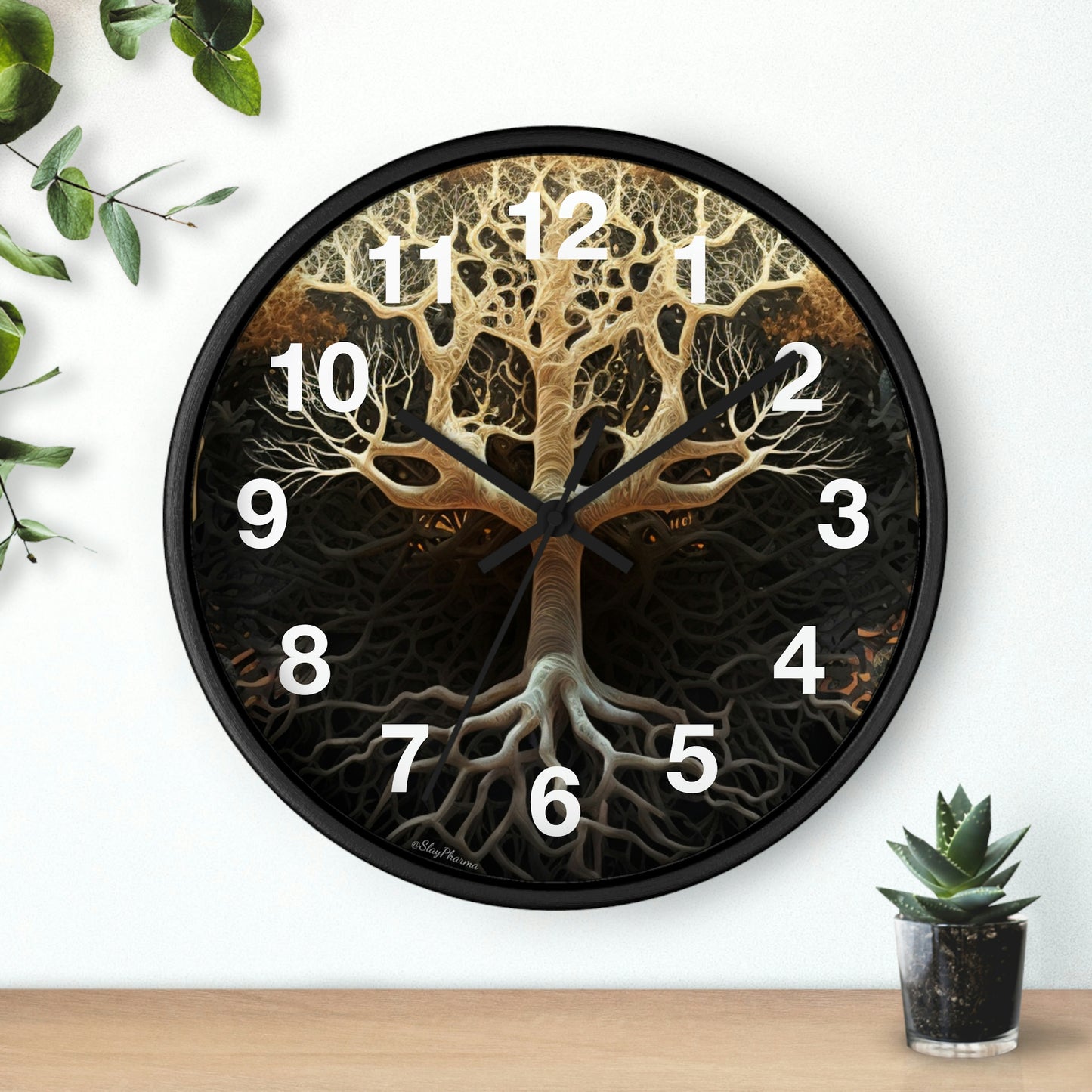 Mycelium Tree Roots Wall Clock w/ numbers