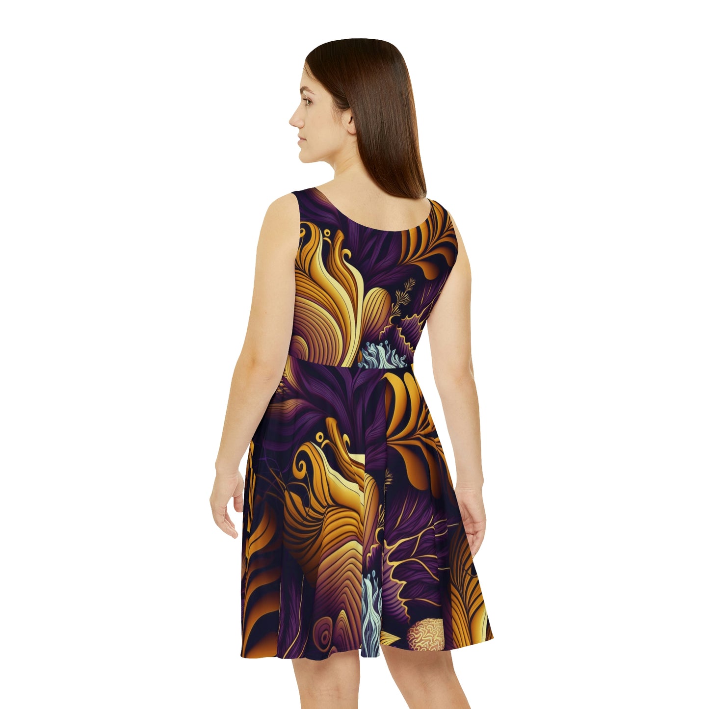 Purple and Gold Nature Pattern Women's Skater Dress