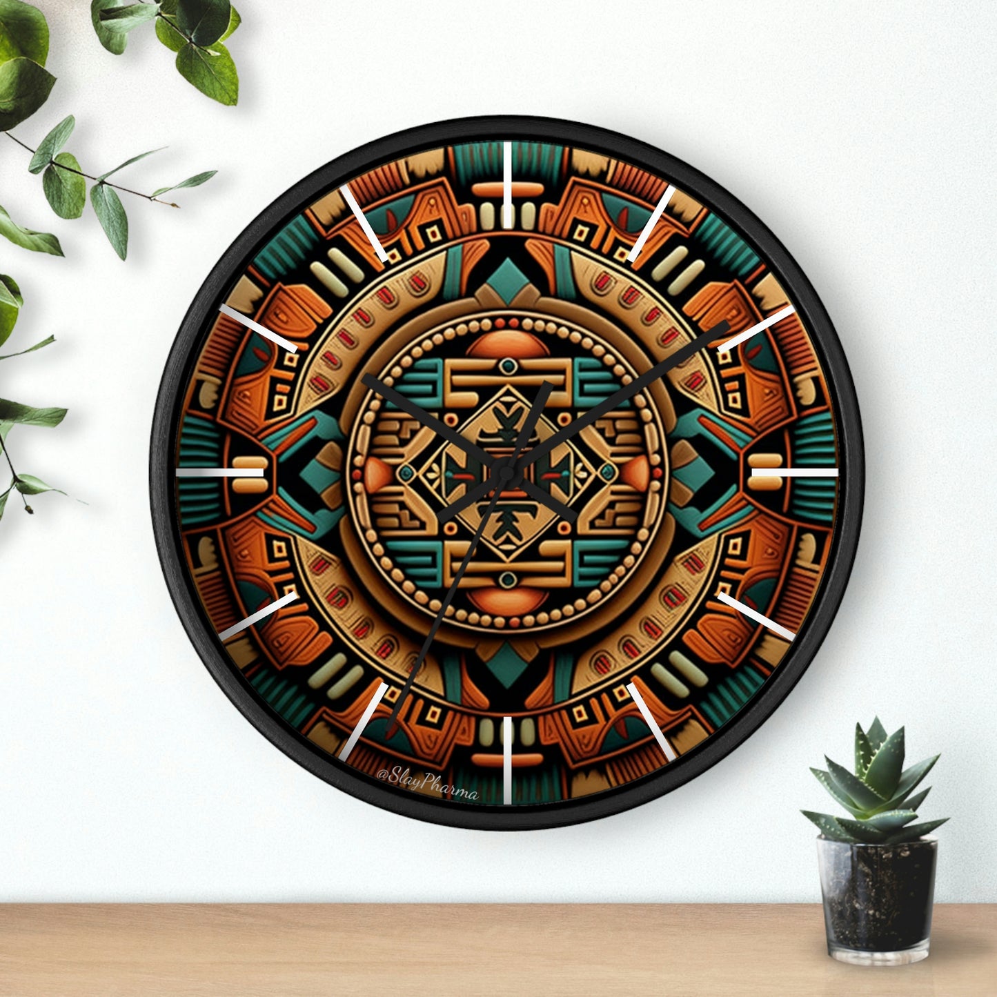 Native American pattern Wall Clock #2 w/ lines