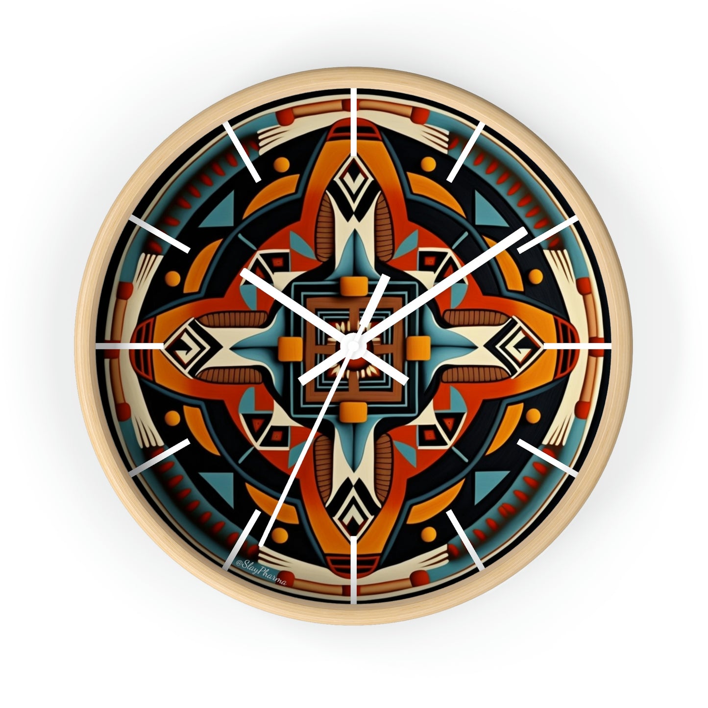 Native American pattern Wall Clock #5 w/ lines