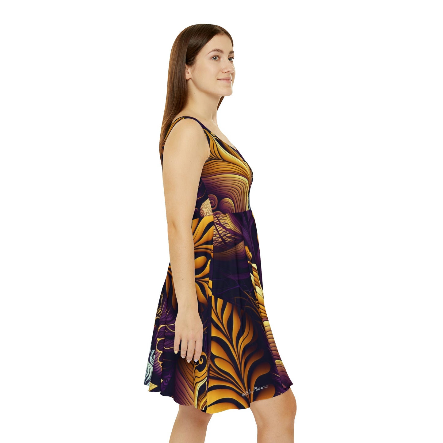 Purple and Gold Nature Pattern Women's Skater Dress