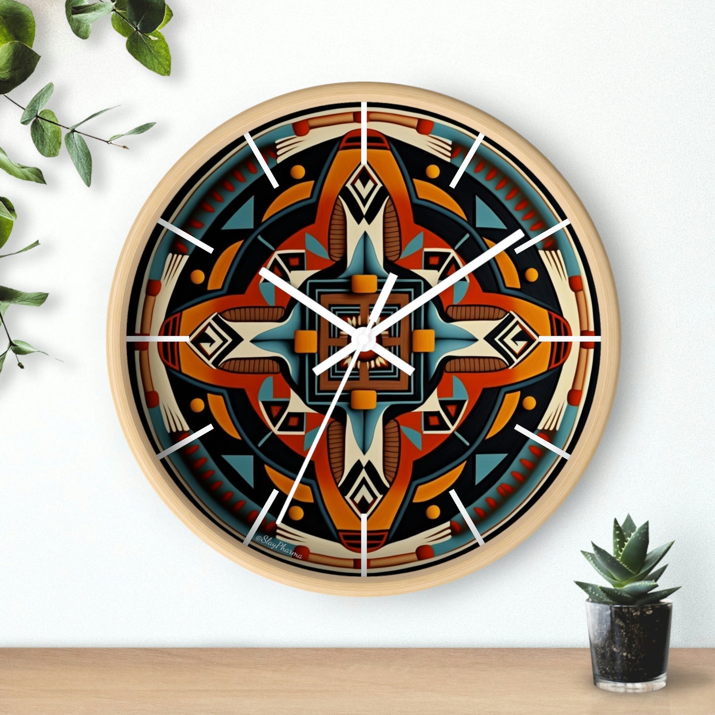 Native American pattern Wall Clock #5 w/ lines