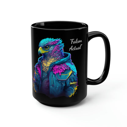 "Falcon Actual" Blue Falcon Black Mug, 15oz