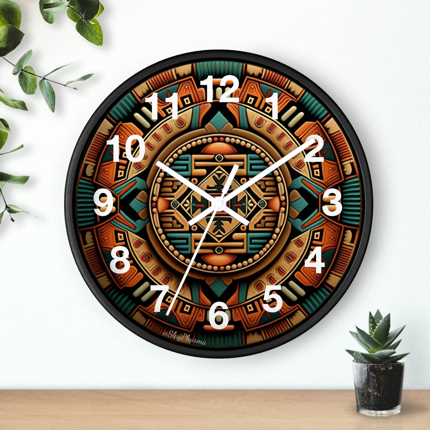 Native American pattern Wall Clock #2 w/ numbers