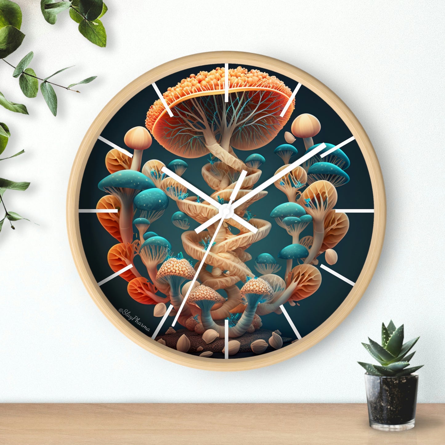 Infinite Mushroom DNA Wall Clock #2 w/ lines