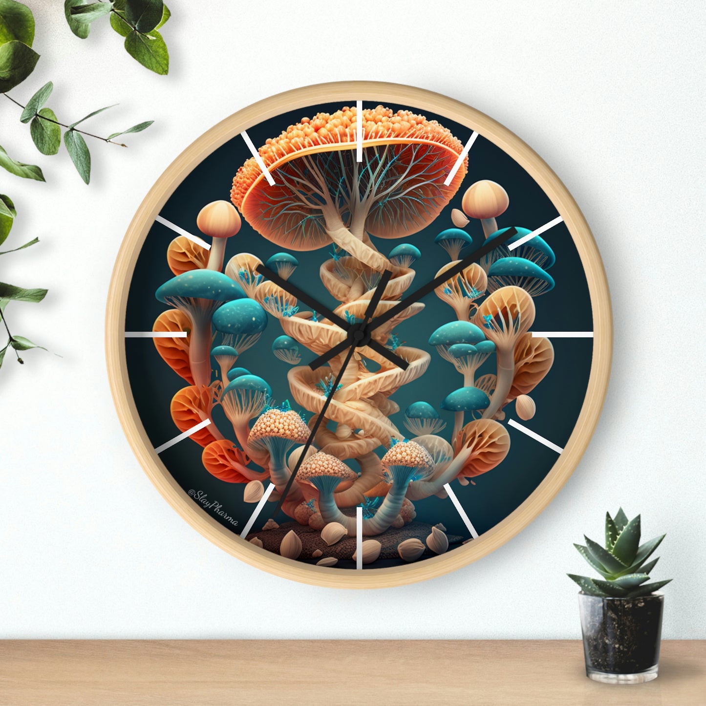 Infinite Mushroom DNA Wall Clock #2 w/ lines