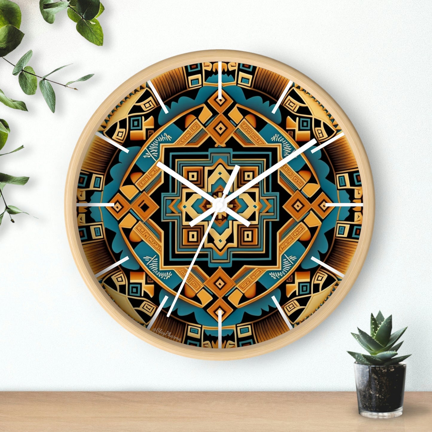 Native American pattern Wall Clock #3 w/ lines