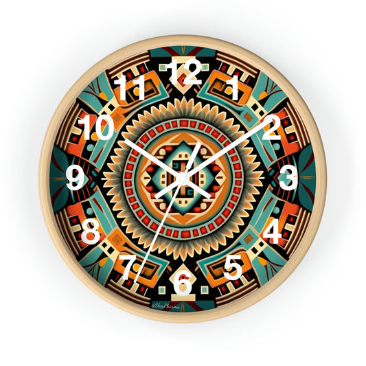 Native American pattern Wall Clock #4 w/ numbers