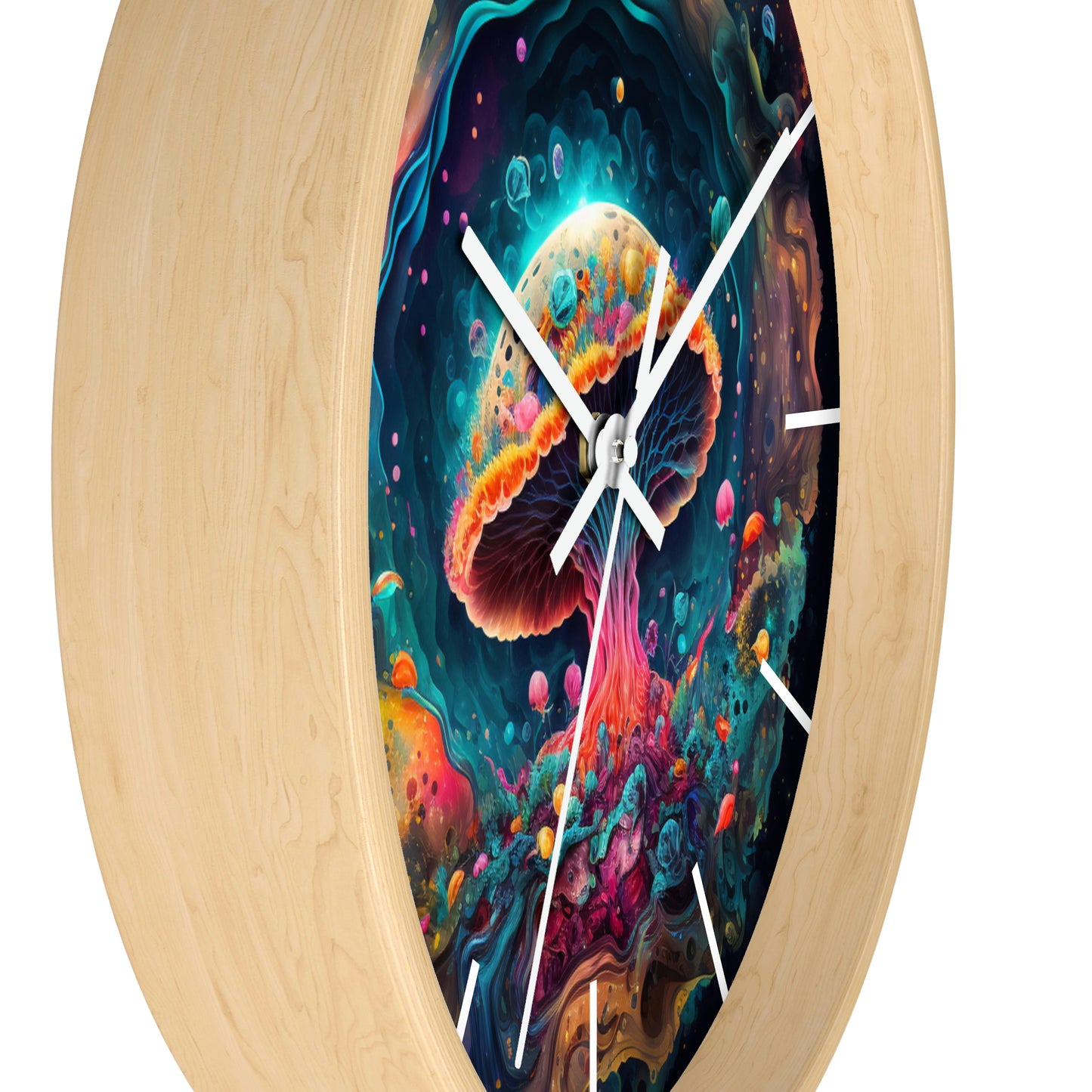 Glowing Mushroom Universe Wall Clock w/ lines