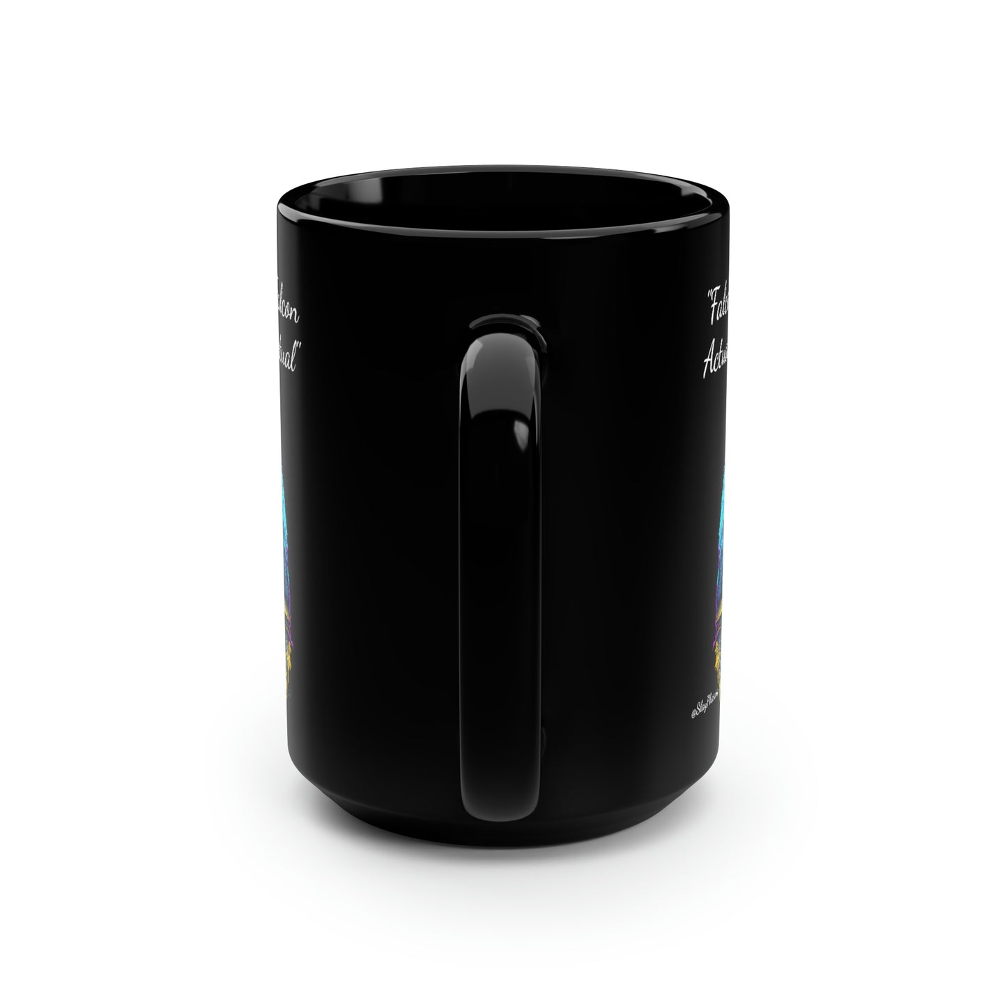 "Falcon Actual" Blue Falcon Black Mug, 15oz