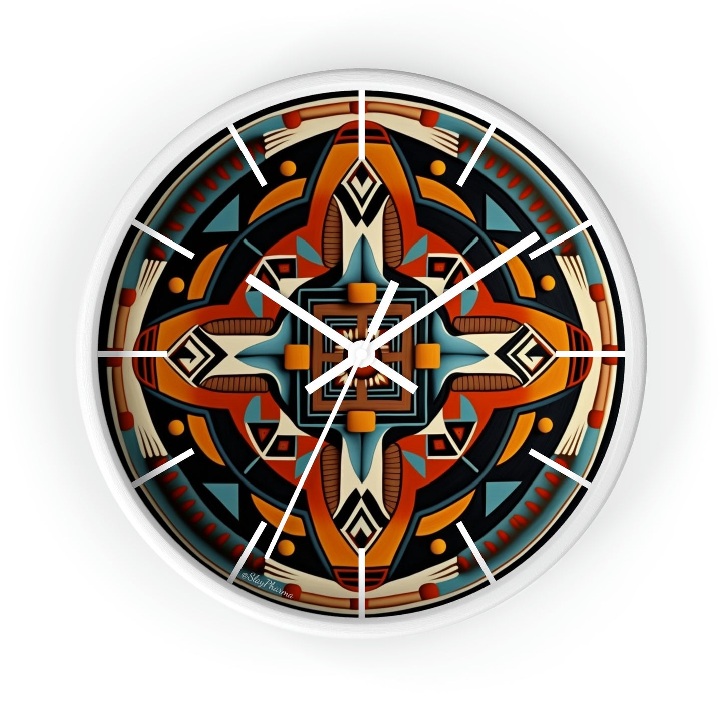 Native American pattern Wall Clock #5 w/ lines