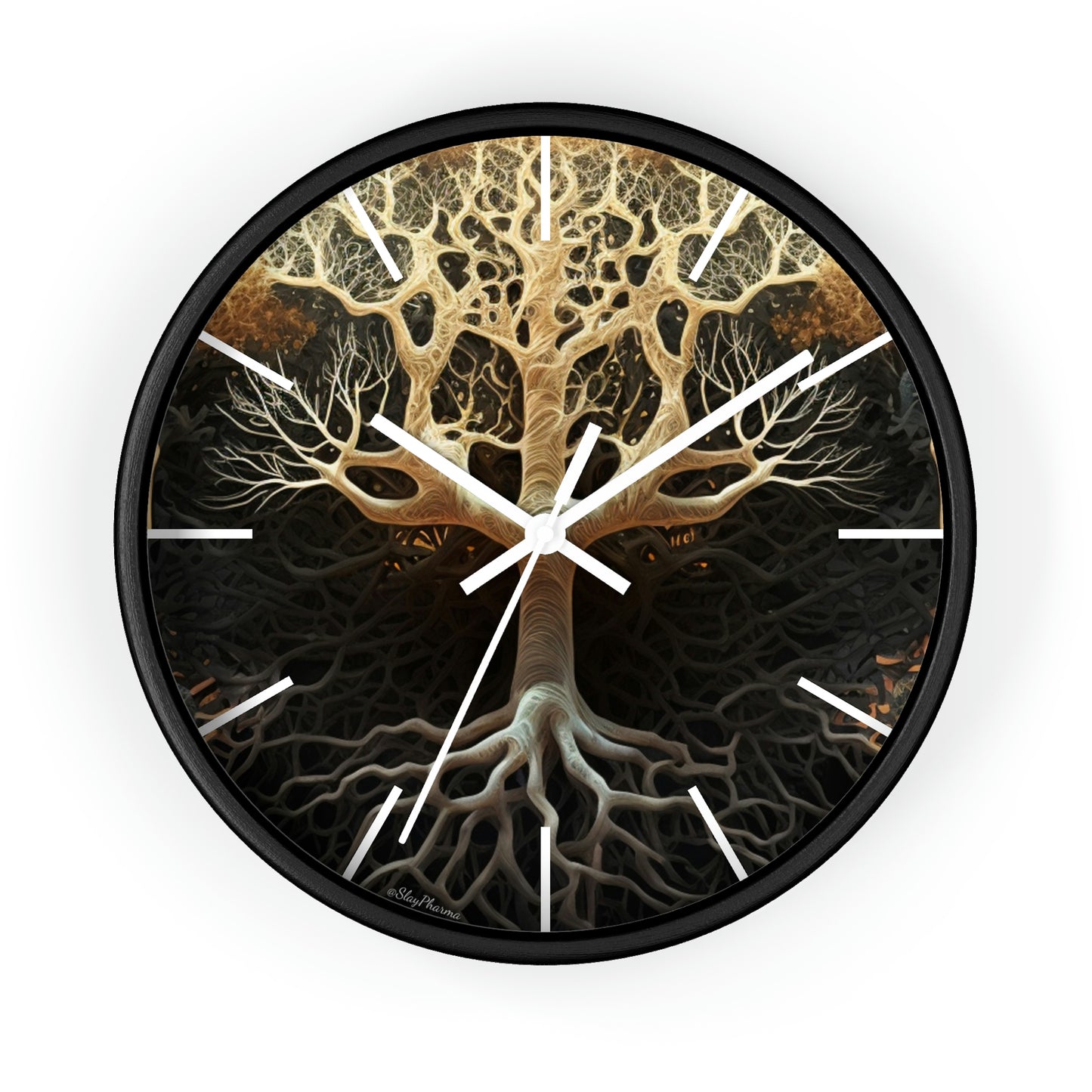 Mycelium Tree Roots Wall Clock w/ lines