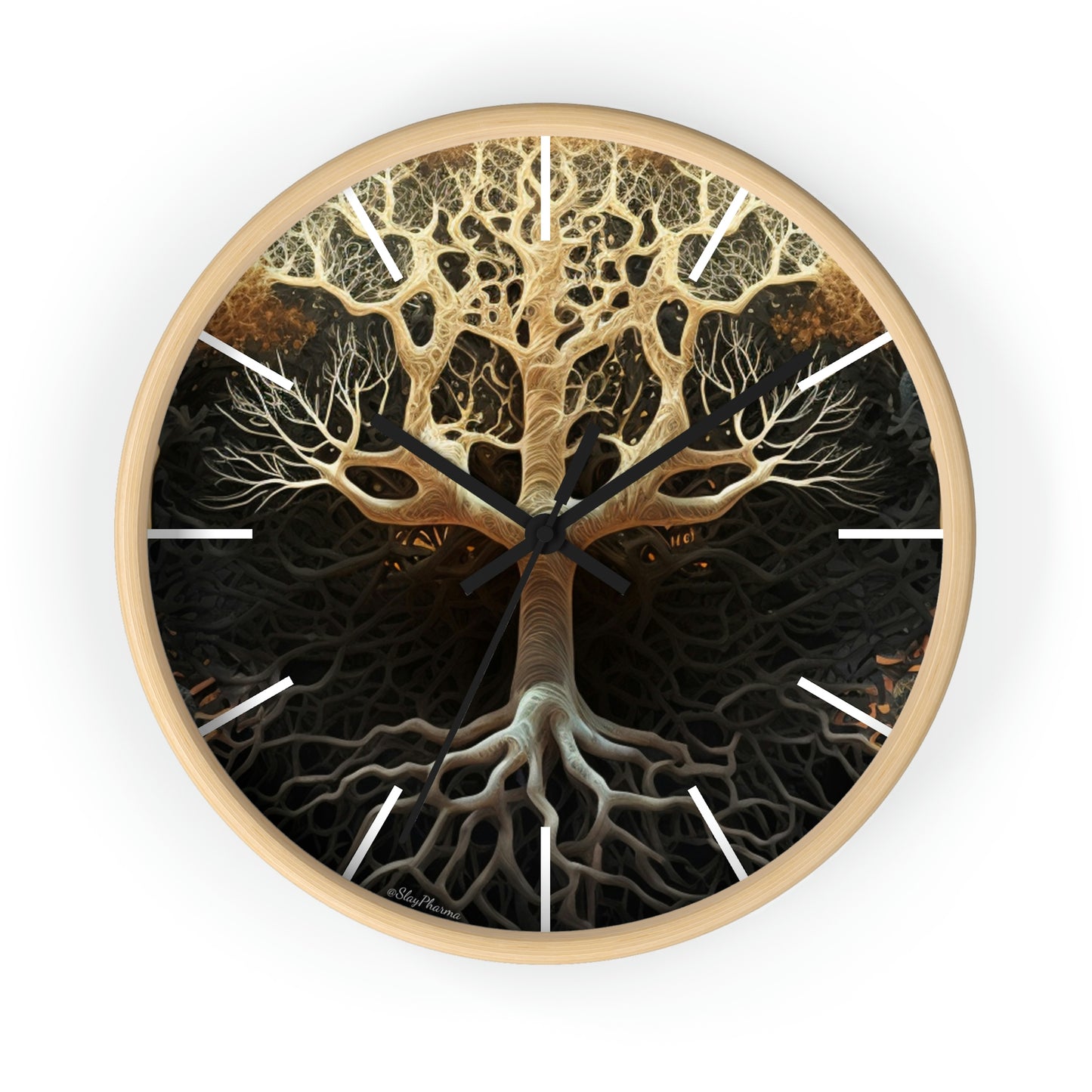 Mycelium Tree Roots Wall Clock w/ lines