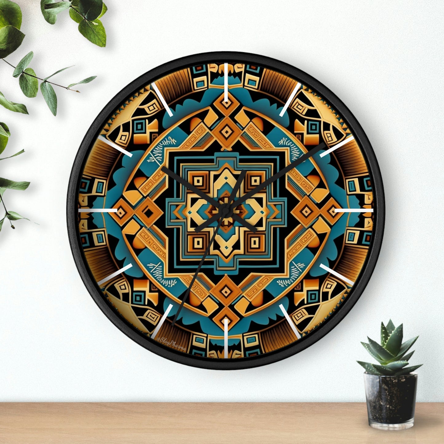 Native American pattern Wall Clock #3 w/ lines