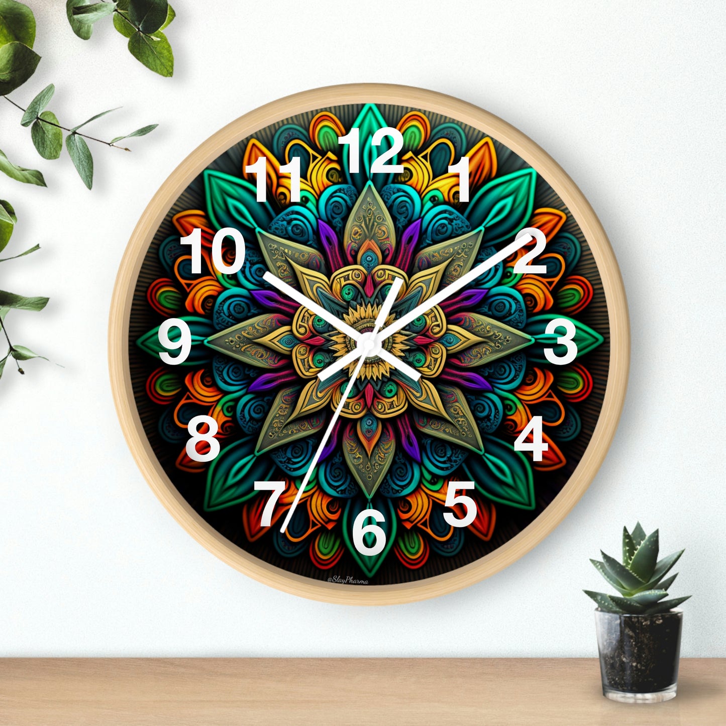 Mandala pattern Wall Clock #2 w/ numbers