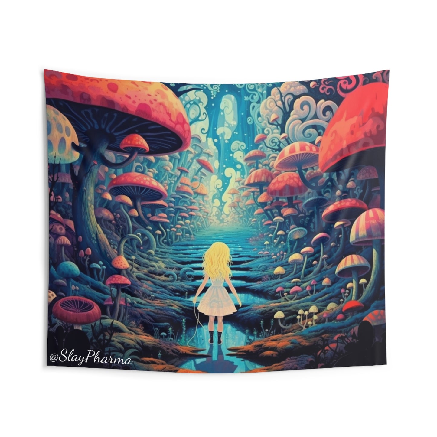 Alice Wanders the Mushroom Forest Indoor Wall Tapestry