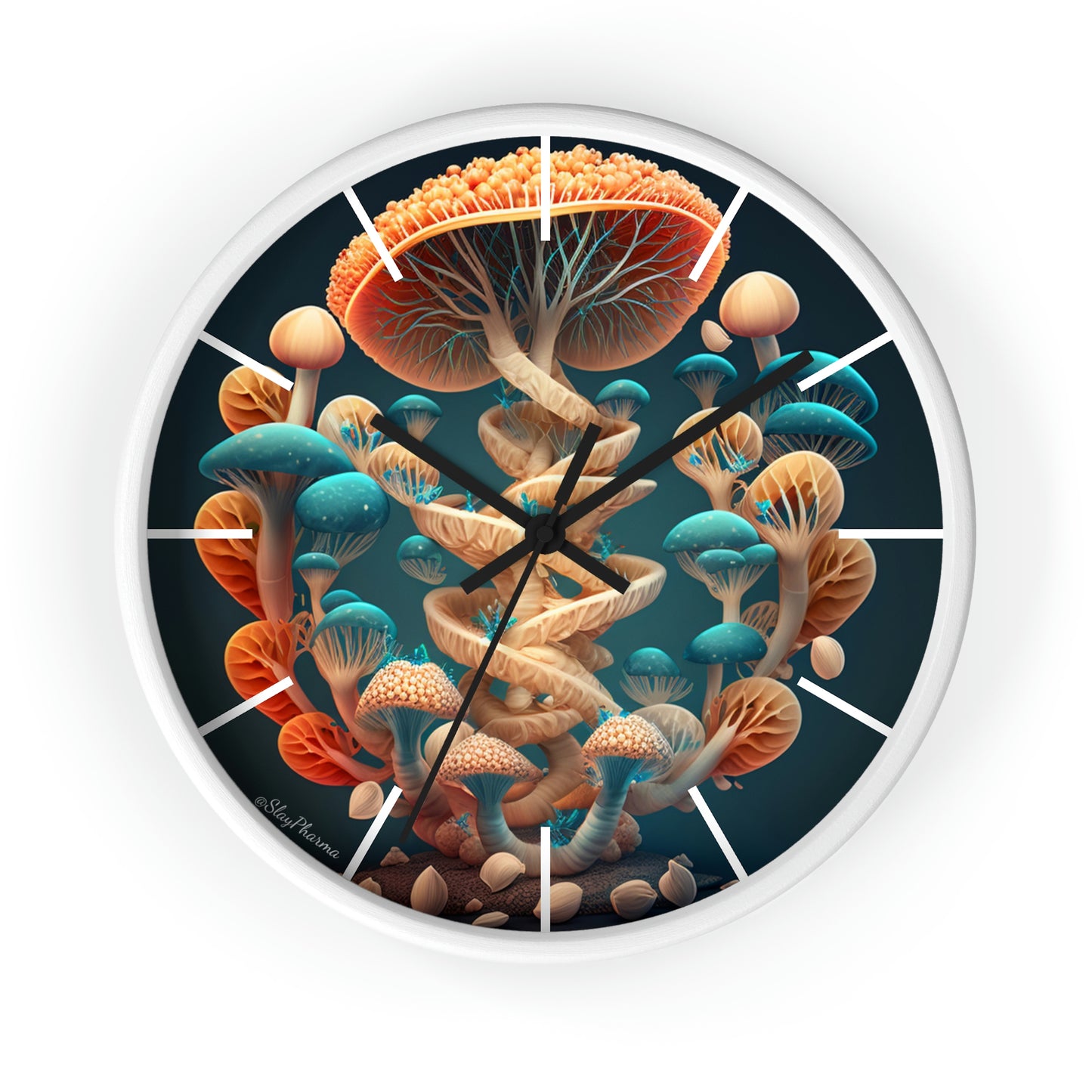 Infinite Mushroom DNA Wall Clock #2 w/ lines