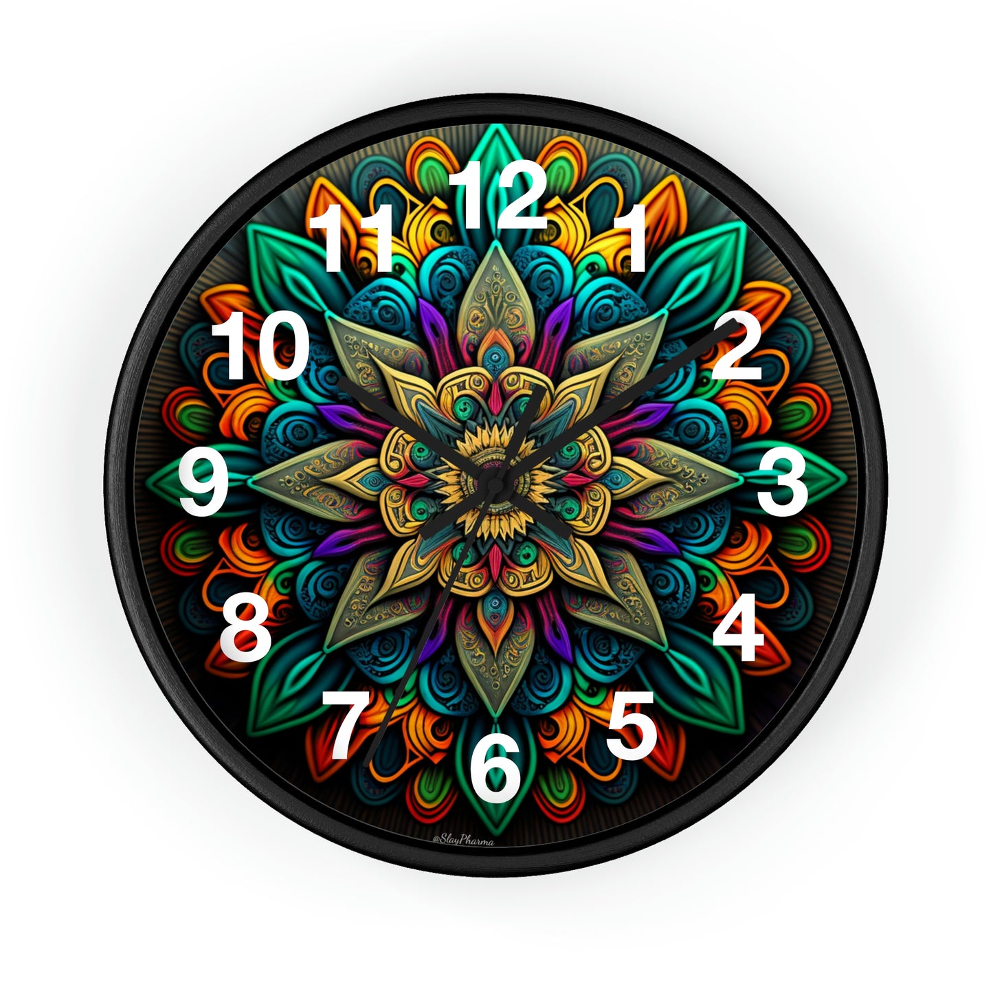 Mandala pattern Wall Clock #2 w/ numbers