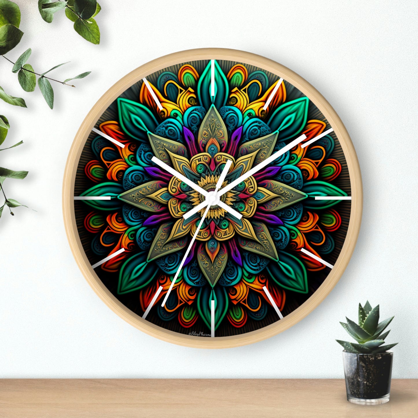 Mandala pattern Wall Clock #2 w/ lines