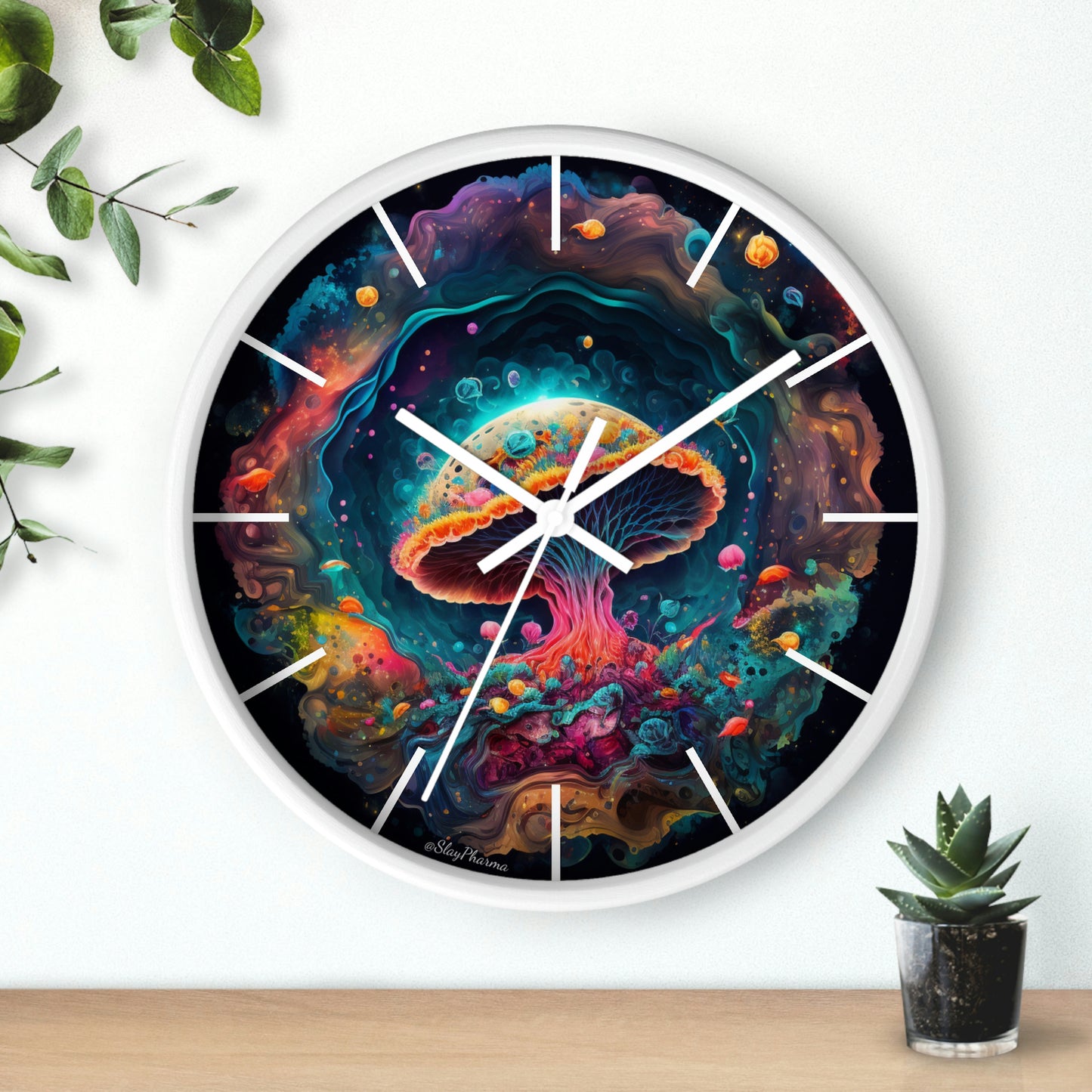 Glowing Mushroom Universe Wall Clock w/ lines