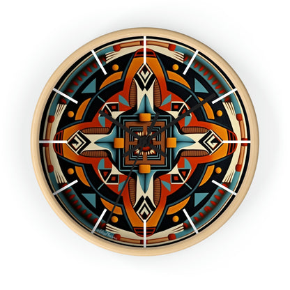 Native American pattern Wall Clock #5 w/ lines