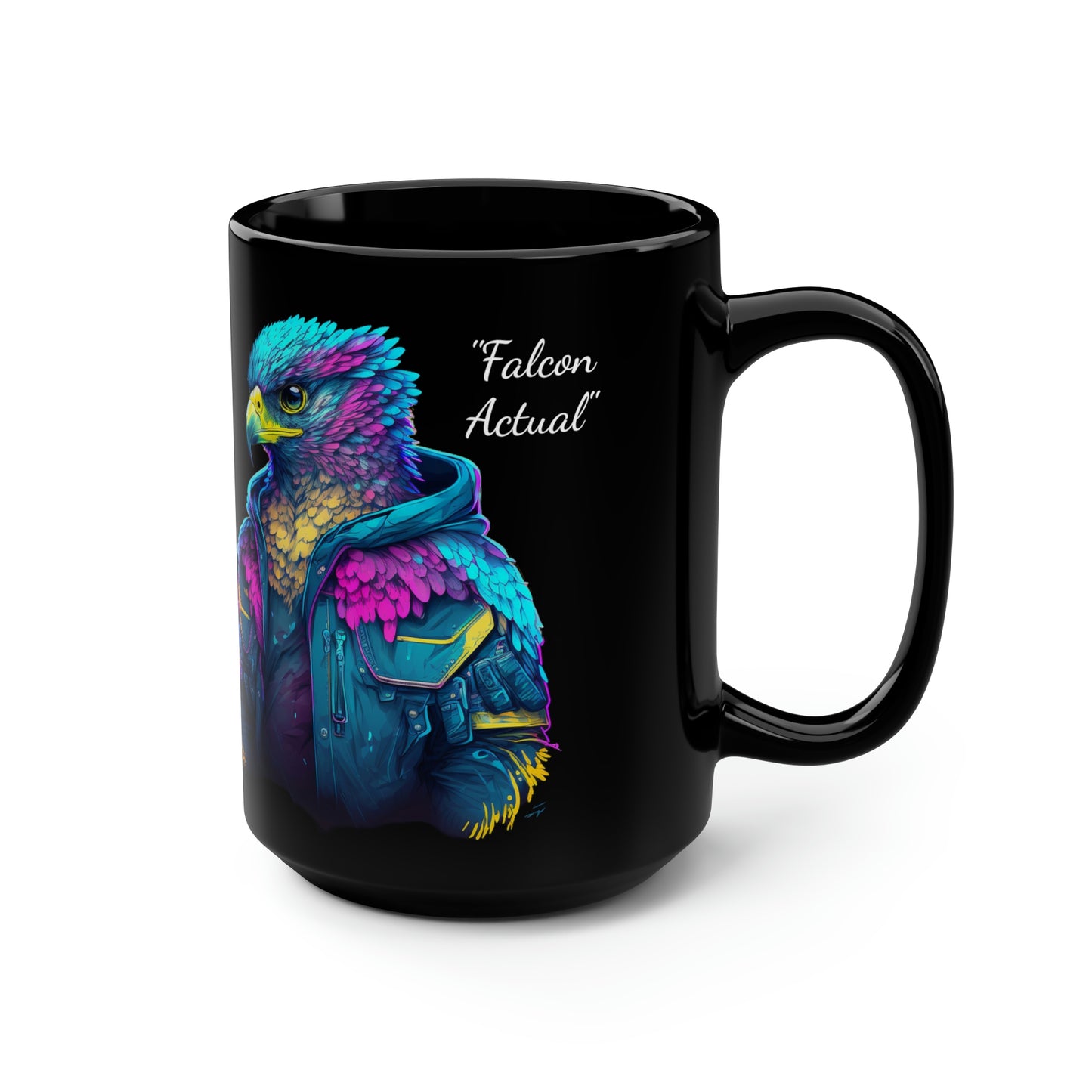 "Falcon Actual" Blue Falcon Black Mug, 15oz