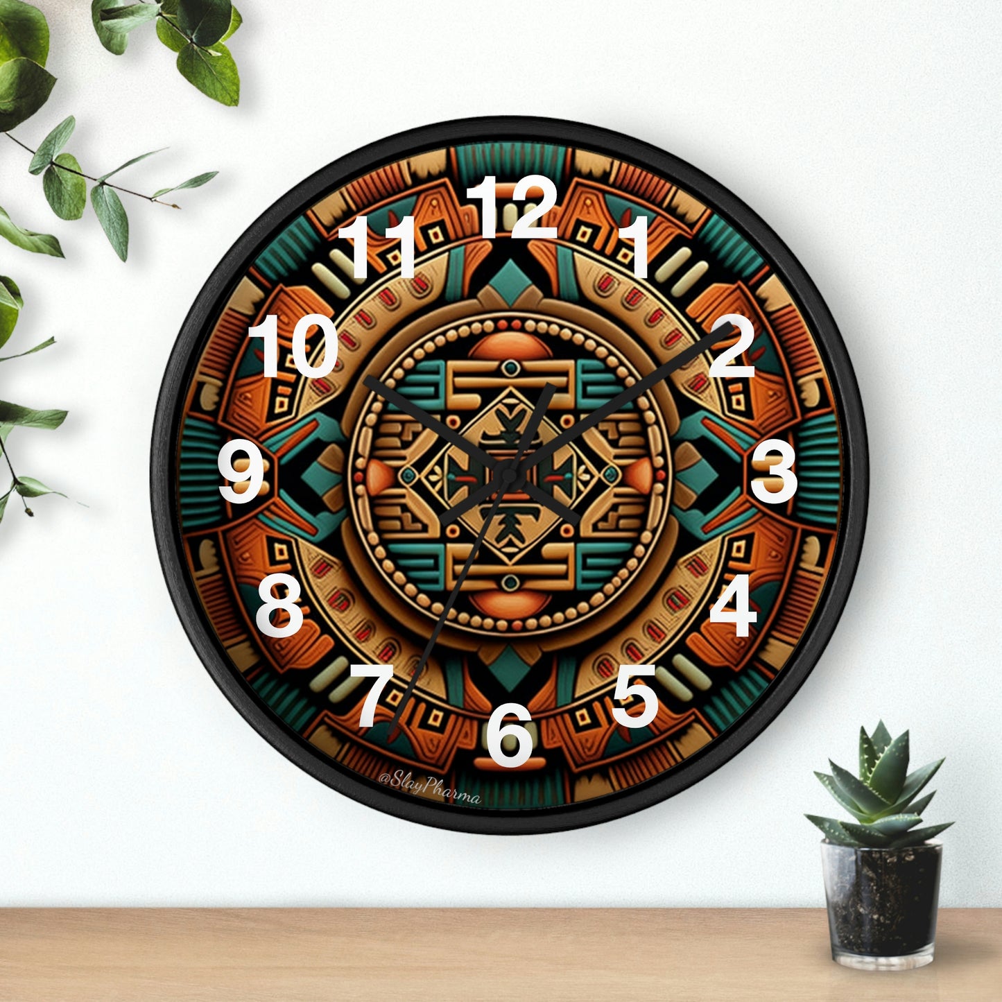 Native American pattern Wall Clock #2 w/ numbers