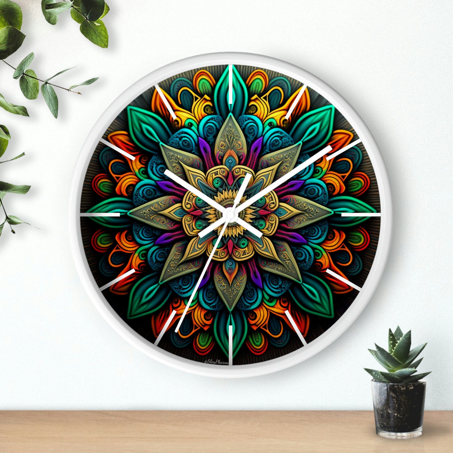 Mandala pattern Wall Clock #2 w/ lines