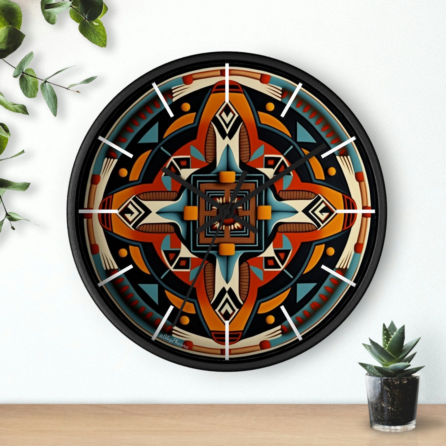 Native American pattern Wall Clock #5 w/ lines