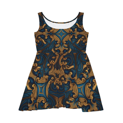 Fancy Blue & Gold Skater Dress