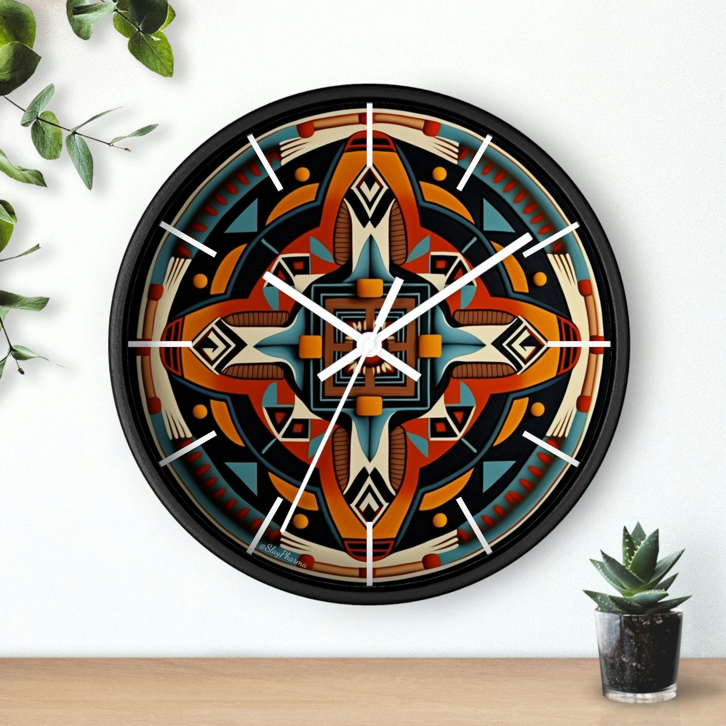 Native American pattern Wall Clock #5 w/ lines