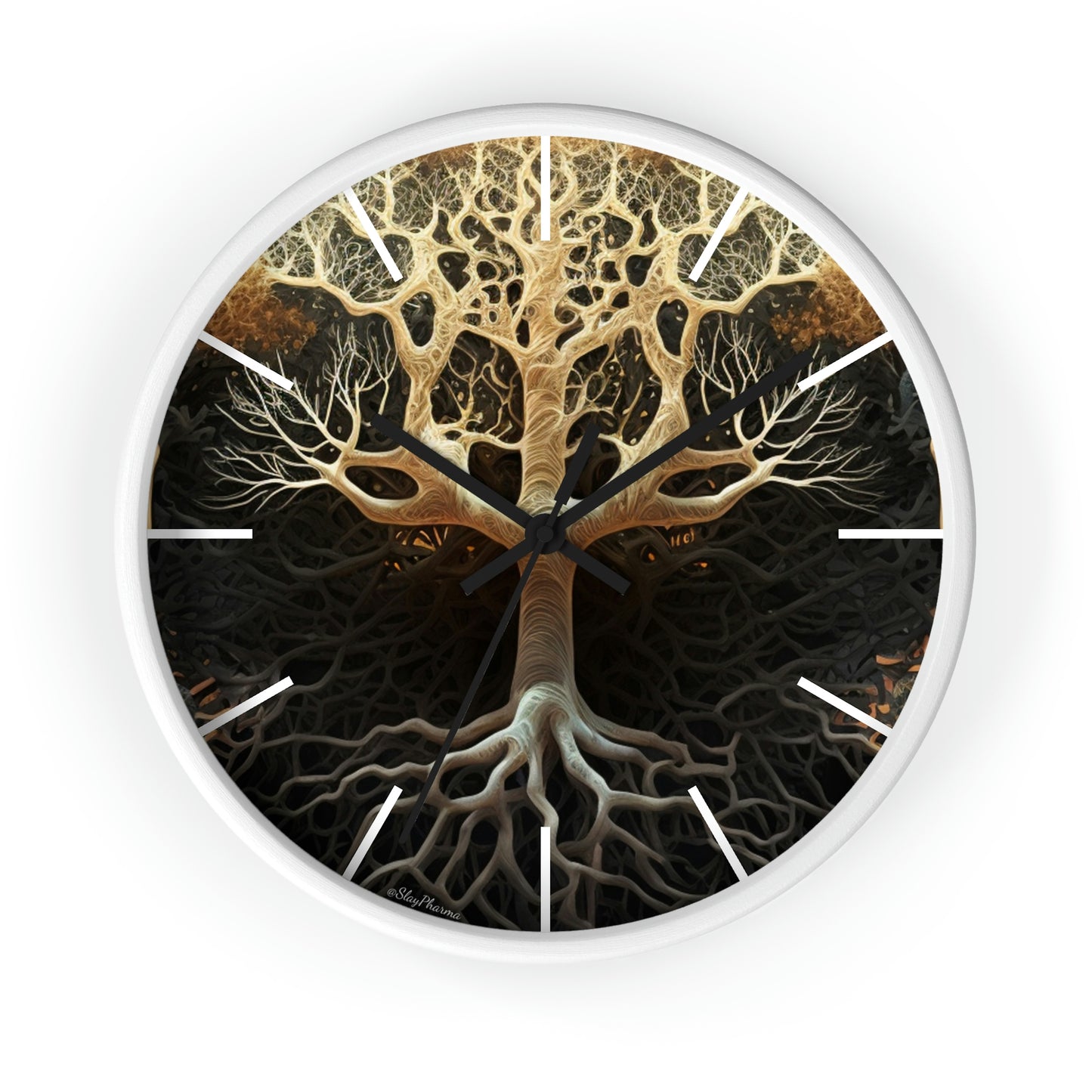 Mycelium Tree Roots Wall Clock w/ lines