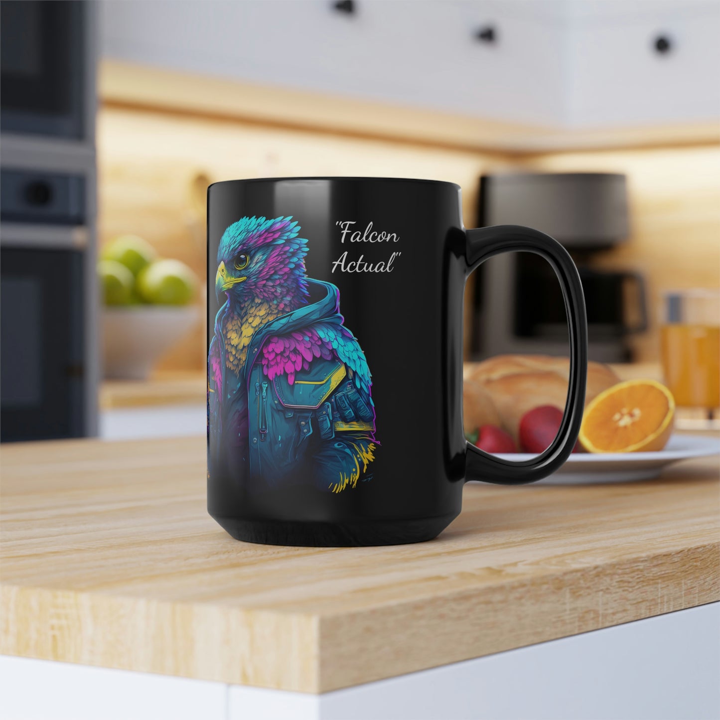 "Falcon Actual" Blue Falcon Black Mug, 15oz