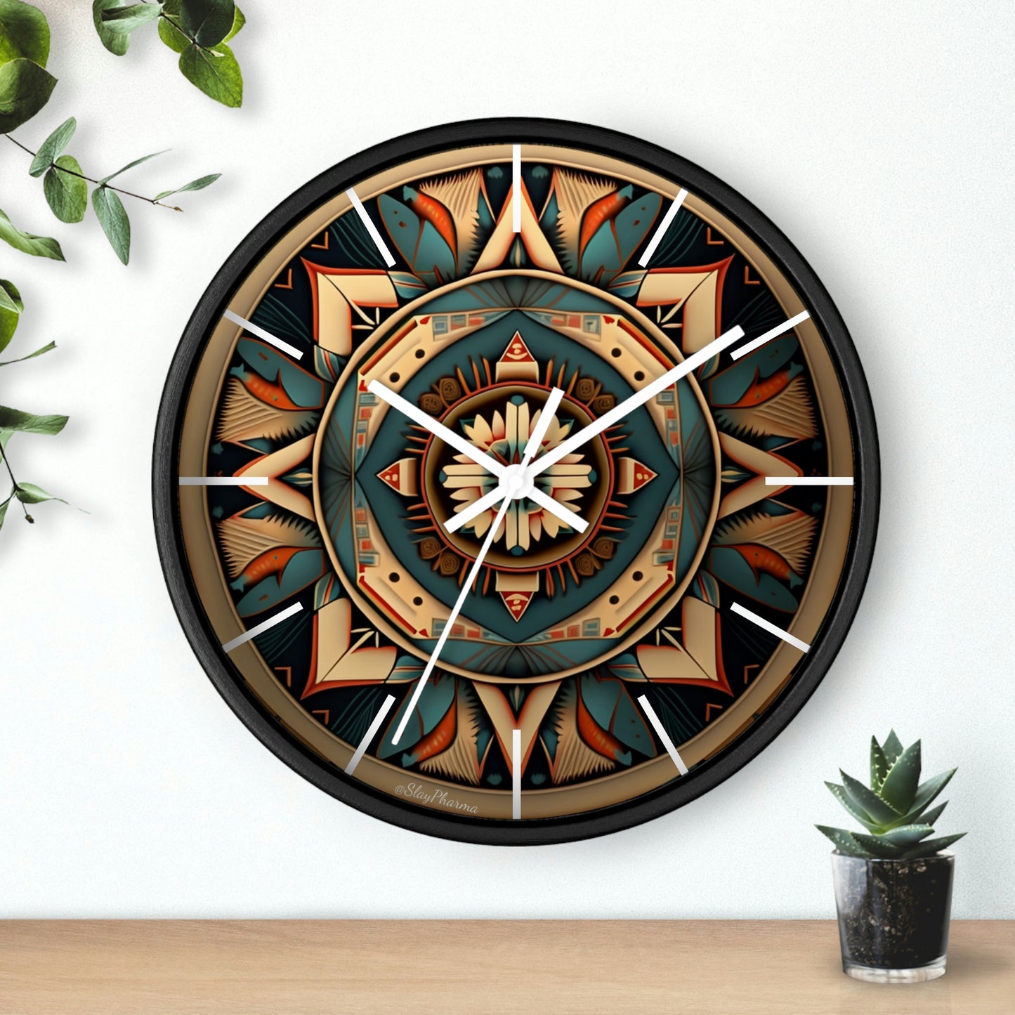 Native American pattern Wall Clock #1w/ lines