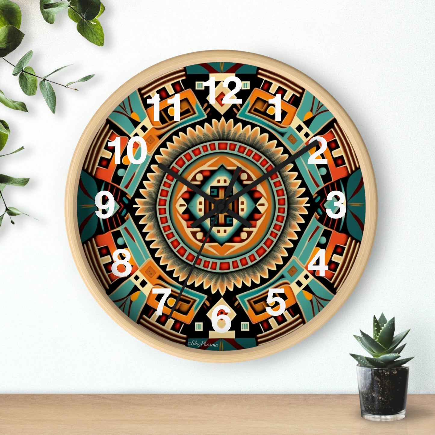 Native American pattern Wall Clock #4 w/ numbers