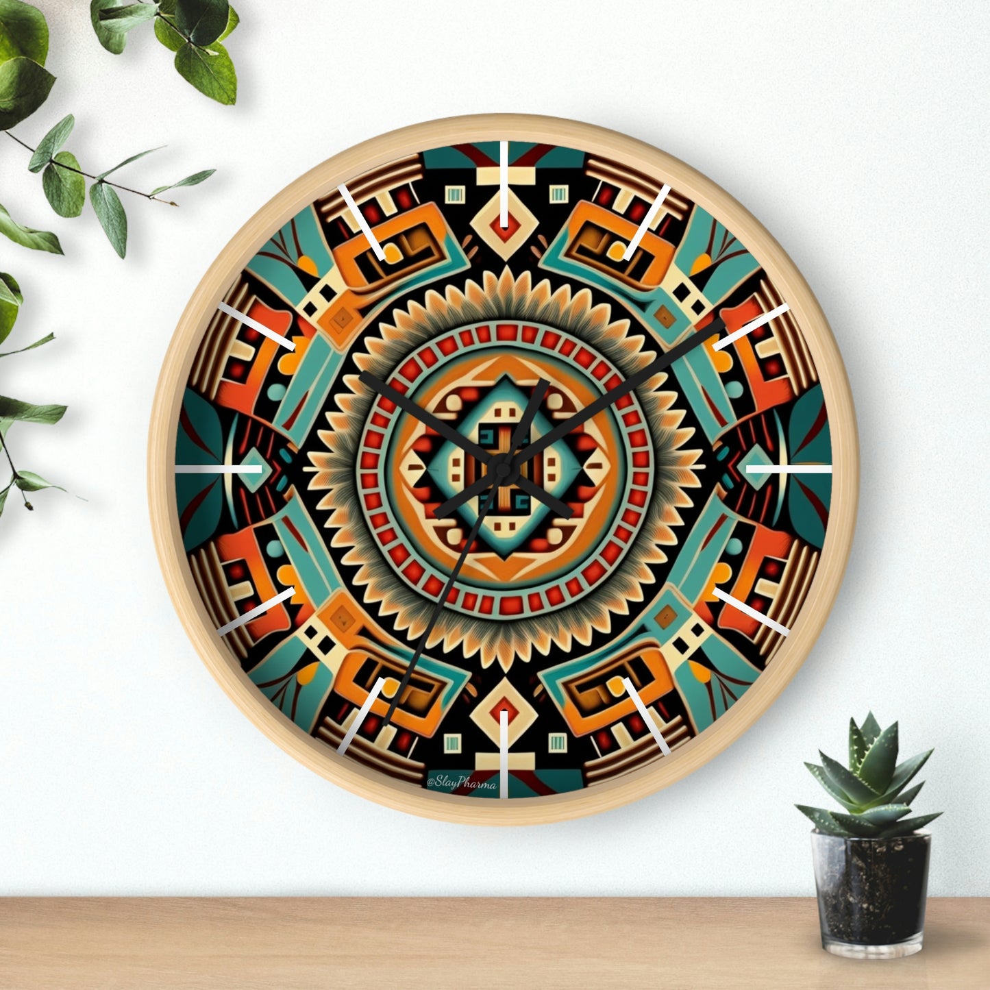 Native American pattern Wall Clock #4 w/ lines