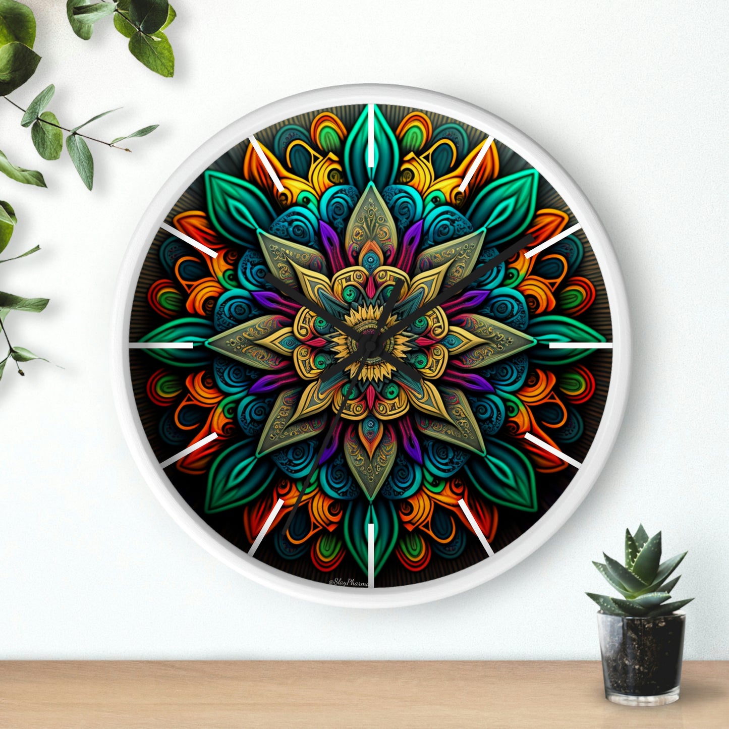 Mandala pattern Wall Clock #2 w/ lines