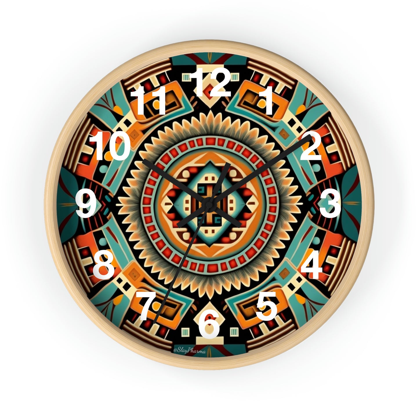 Native American pattern Wall Clock #4 w/ numbers