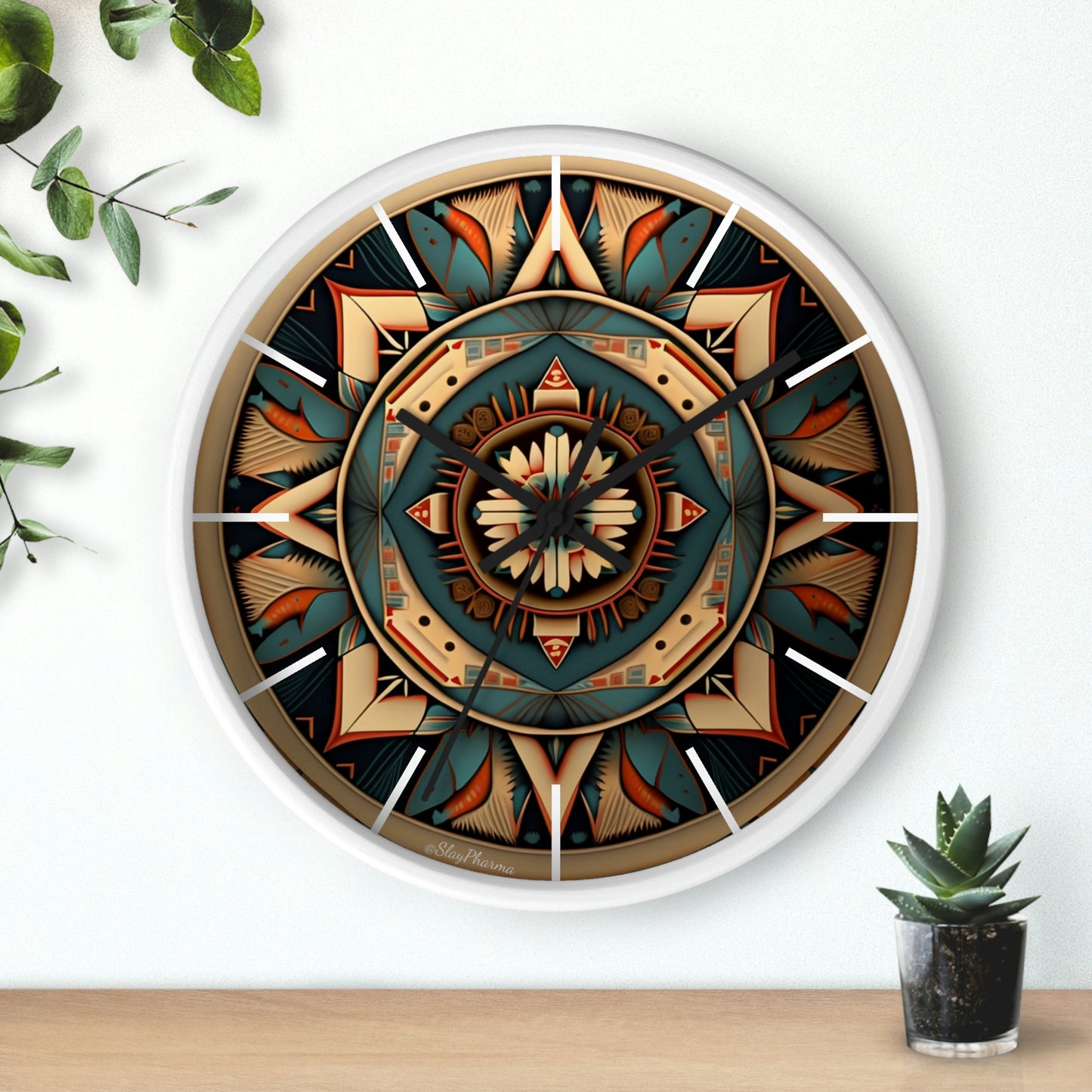 Native American pattern Wall Clock #1w/ lines