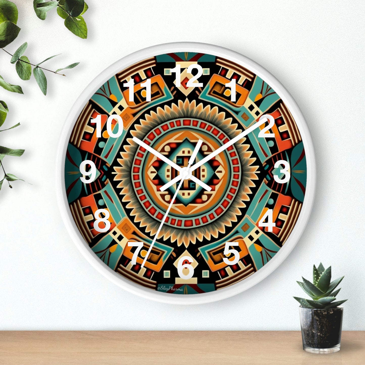 Native American pattern Wall Clock #4 w/ numbers