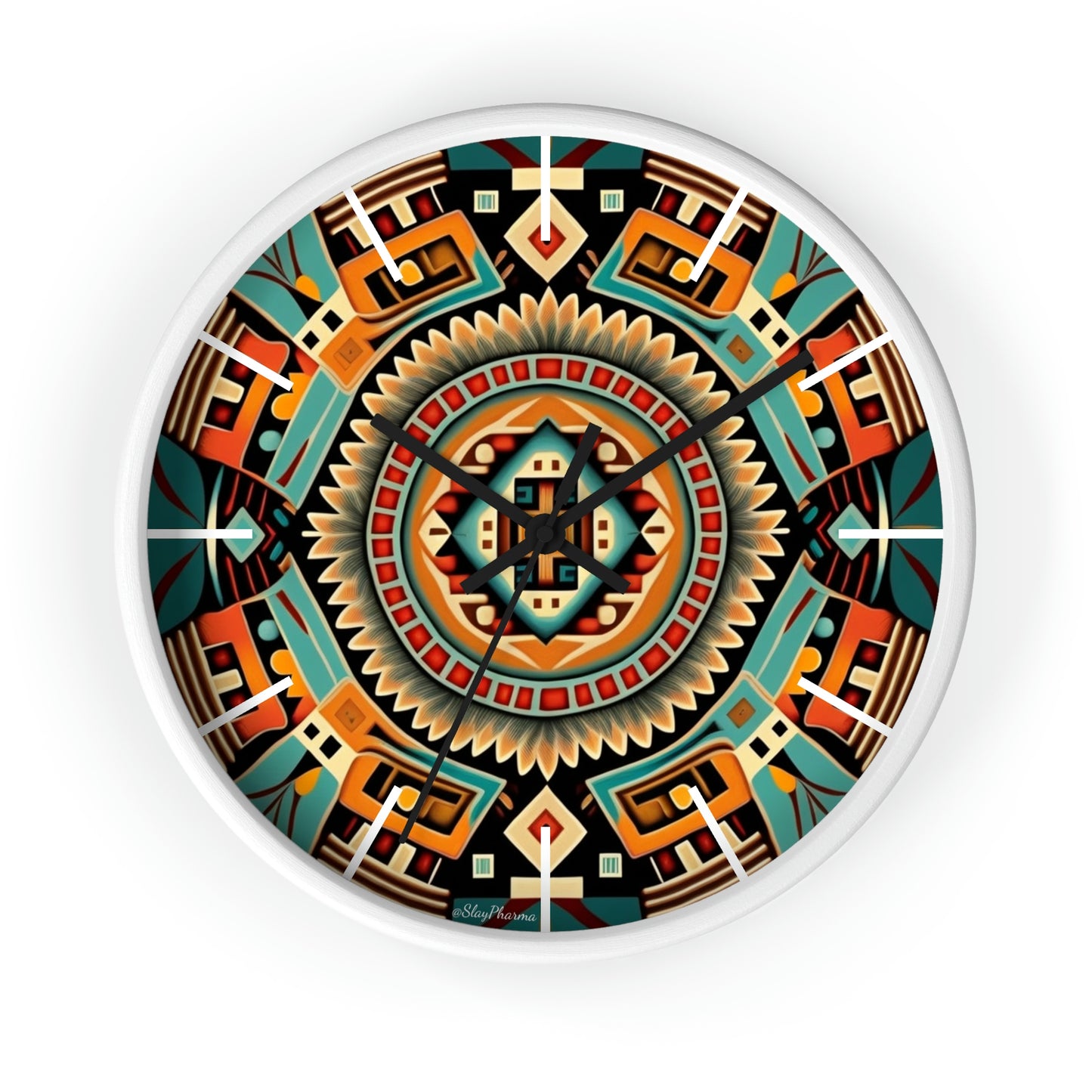 Native American pattern Wall Clock #4 w/ lines